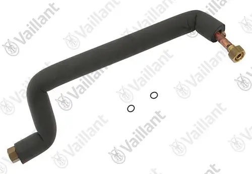 Vaillant Rohr mit doppelter Biegung und einer Beschichtung in Schwarz, versehen mit zwei O-Ringen. Teil einer Pumpe für Heizsysteme.